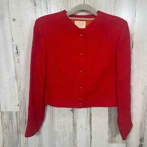 PENDLETON Vintage Jacket size 8 Red Collarless Button Front Virgin Wool USA Made